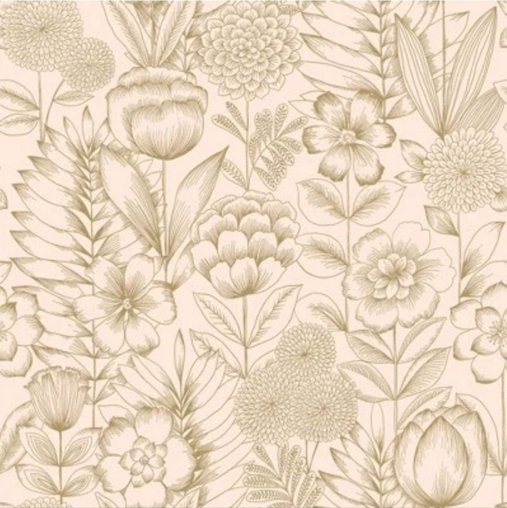 Tempaper & Co. Homestead Floral Removable Peel and Stick Wallpaper, Metallic